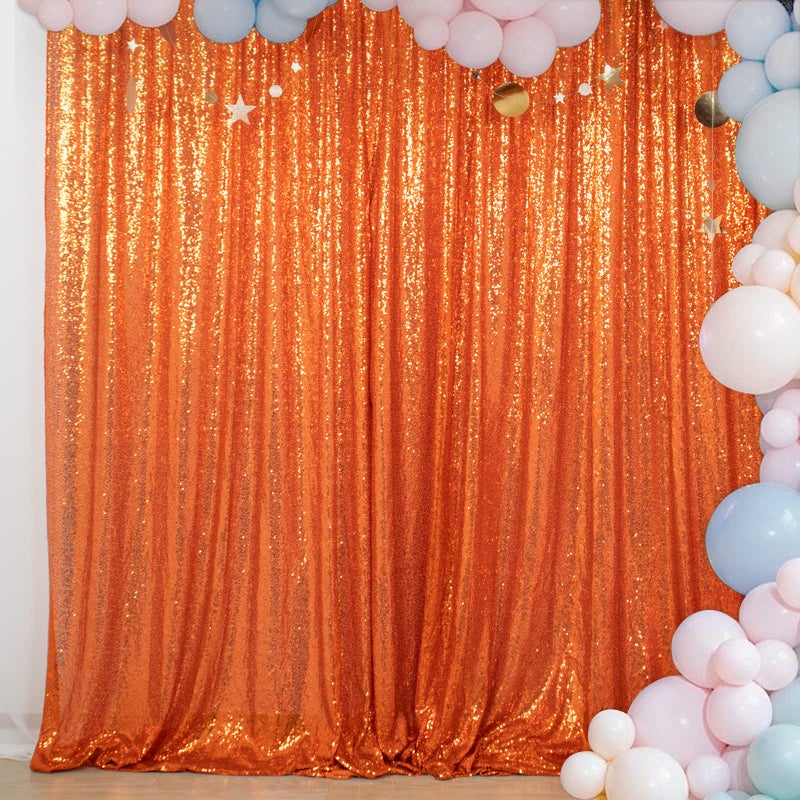 ShinyBeauty 7FTx7FT Orange Shimmer Sequin Fabric Photography Backdrop - Happy Birthday & Prince Glitter - Image 1